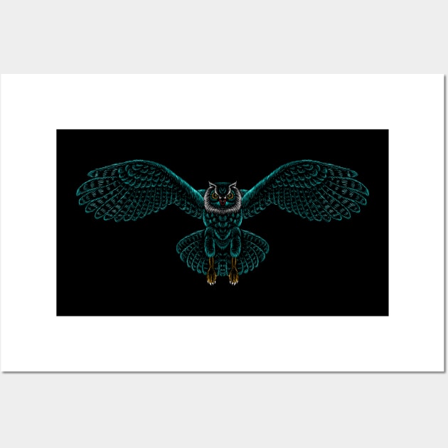 Owl In Blue Wall Art by WorldOfArt